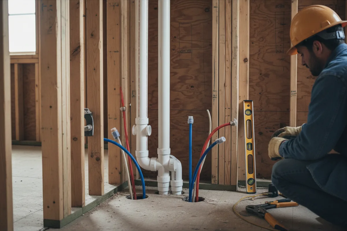 Drain and supply rough-in during Sump Pump Repair in Fort Mill